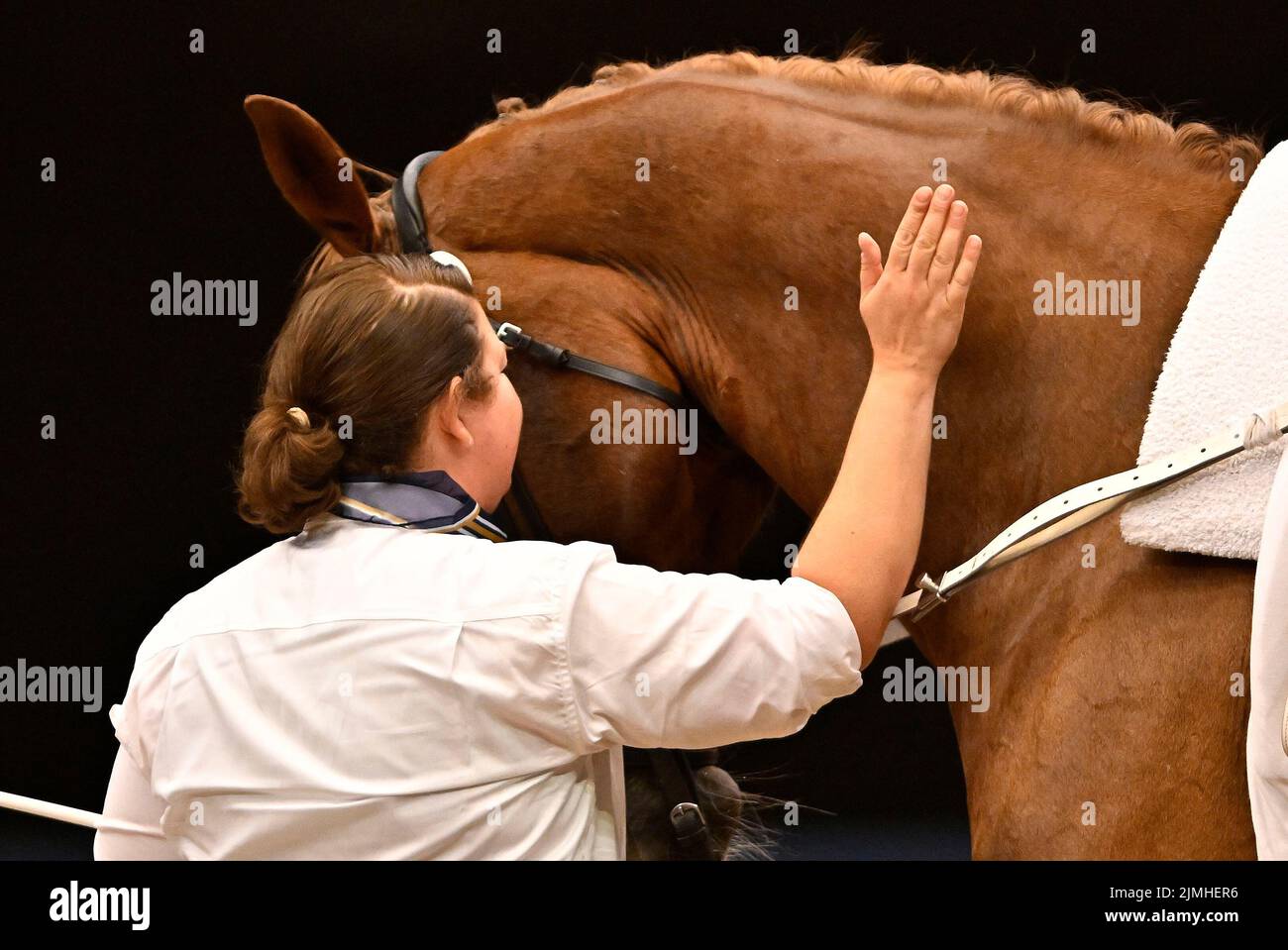 Herning, Denmark. 06th Aug, 2022. World Equestrian Games. Jyske Bank Boxen Stadium. Lunger Christina Ender (AUS) during the FEI world squad vaulting championship. Credit: Sport In Pictures/Alamy Live News Stock Photo