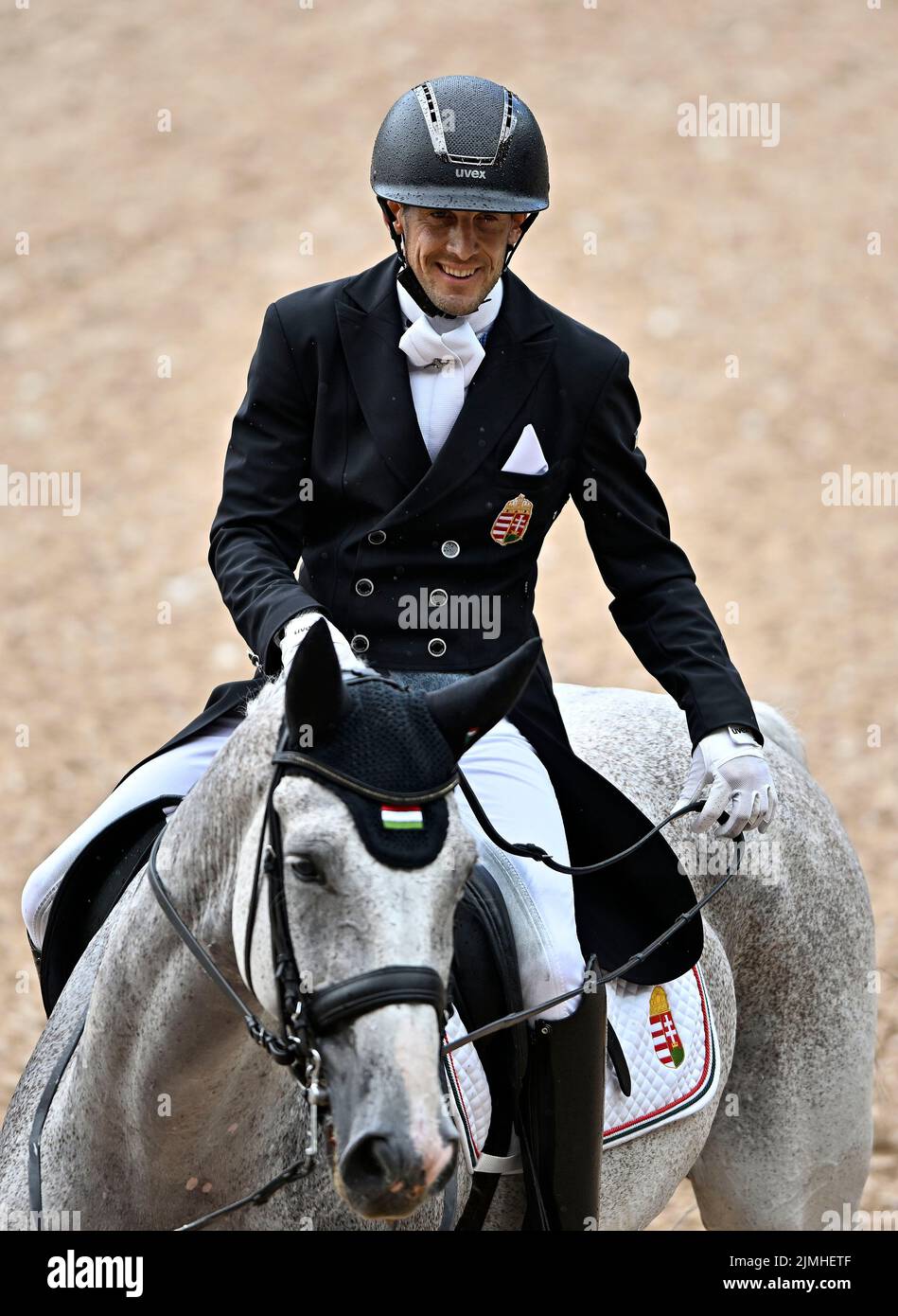 Herning, Denmark. 06th Aug, 2022. World Equestrian Games. Jyske Bank Boxen Stadium. Csaba Szokola (HUN) riding ENYING during the Blue Hors FEI world dressage team championship grand prix. Credit: Sport In Pictures/Alamy Live News Stock Photo