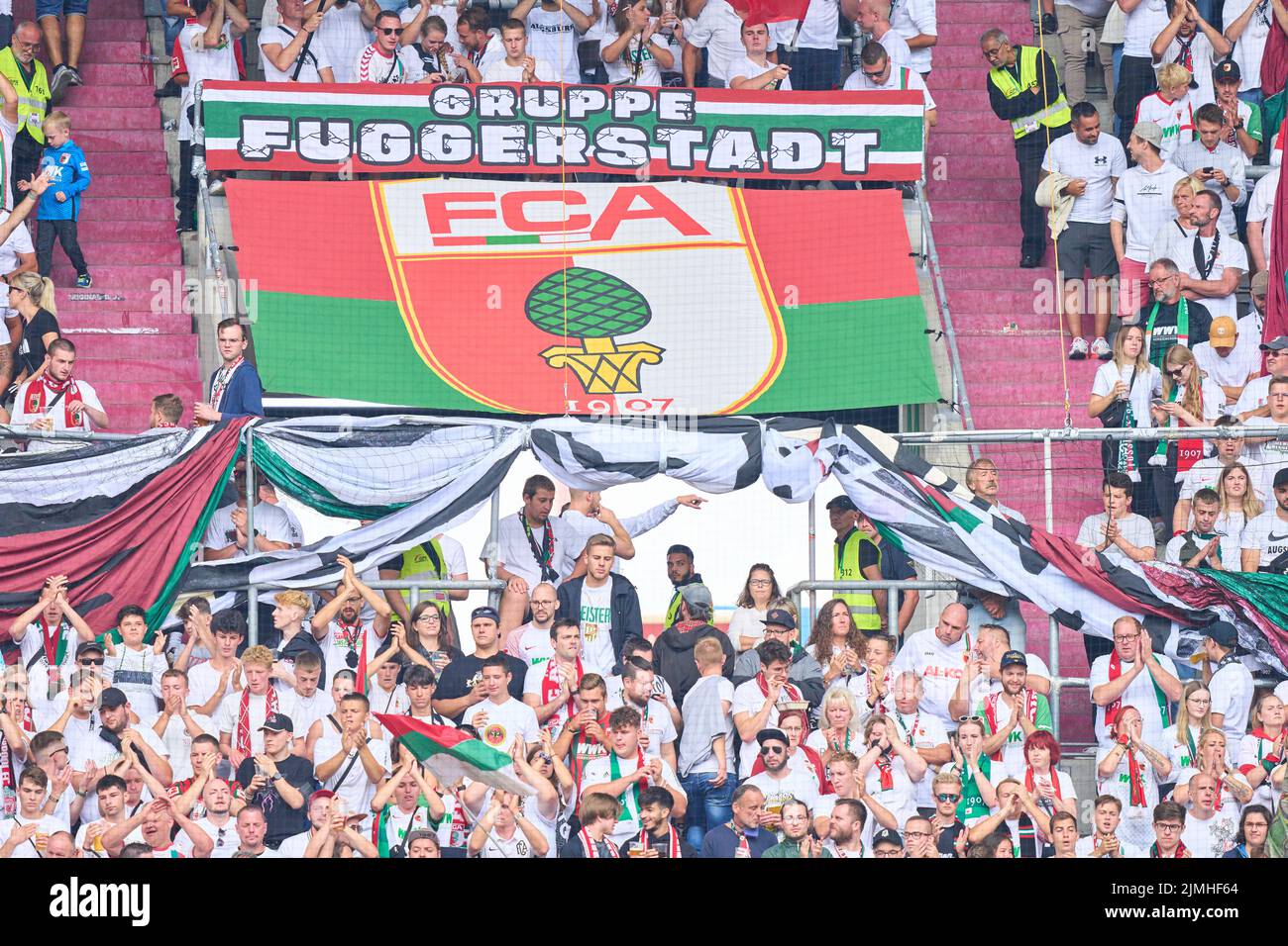 FCA fans in the match FC AUGSBURG - SC FREIBURG 0-4 1.German Football League on Aug 06, 2022 in Augsburg, Germany. Season 2022/2023, matchday 1, 1.Bundesliga, FCB, Munich, 1.Spieltag © Peter Schatz / Alamy Live News    - DFL REGULATIONS PROHIBIT ANY USE OF PHOTOGRAPHS as IMAGE SEQUENCES and/or QUASI-VIDEO - Stock Photo