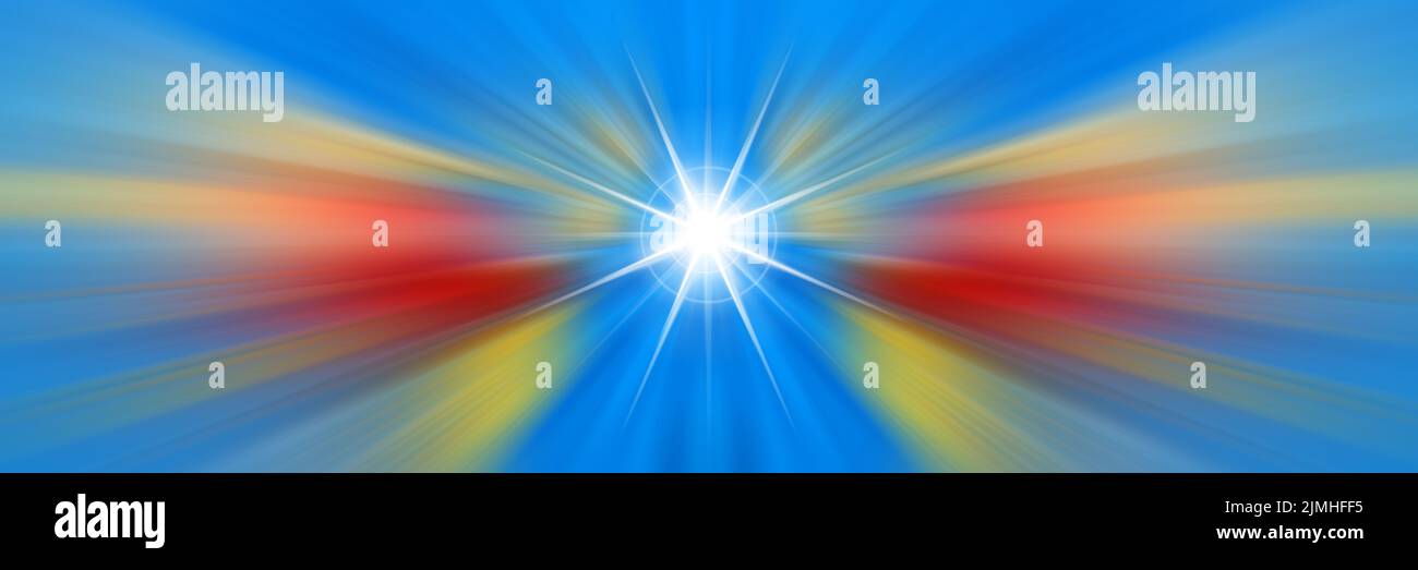Red Yellow Blue Line Rays Dynamic blue, yellow and red lines of light. Light from central point ...
