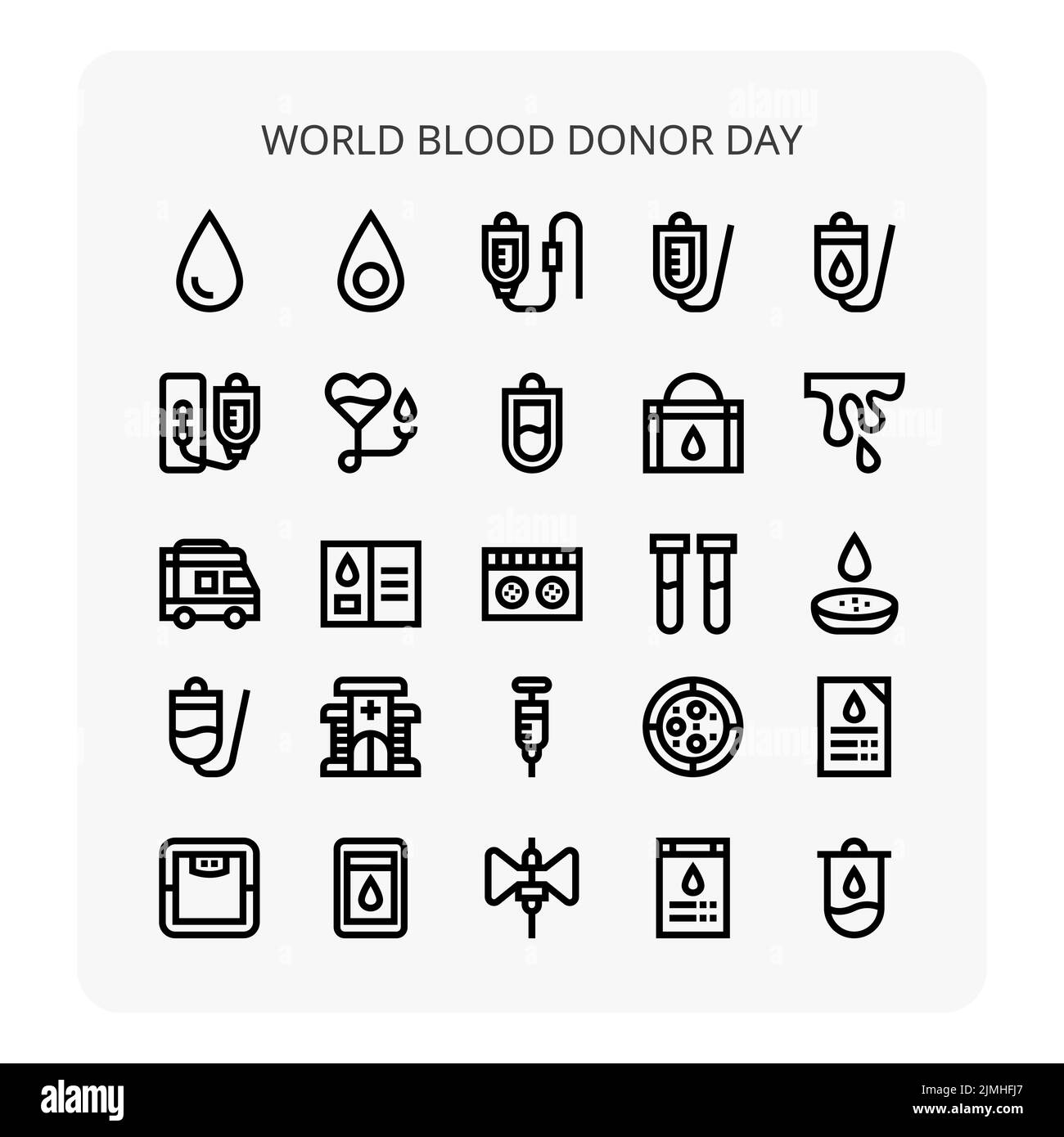 A set of outline icons for the World Blood Donor Day with a white ...