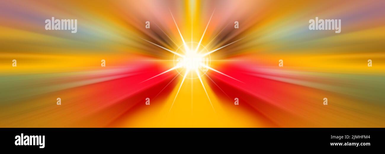 Dynamic yellow and red lines of light. Light from central point Stock