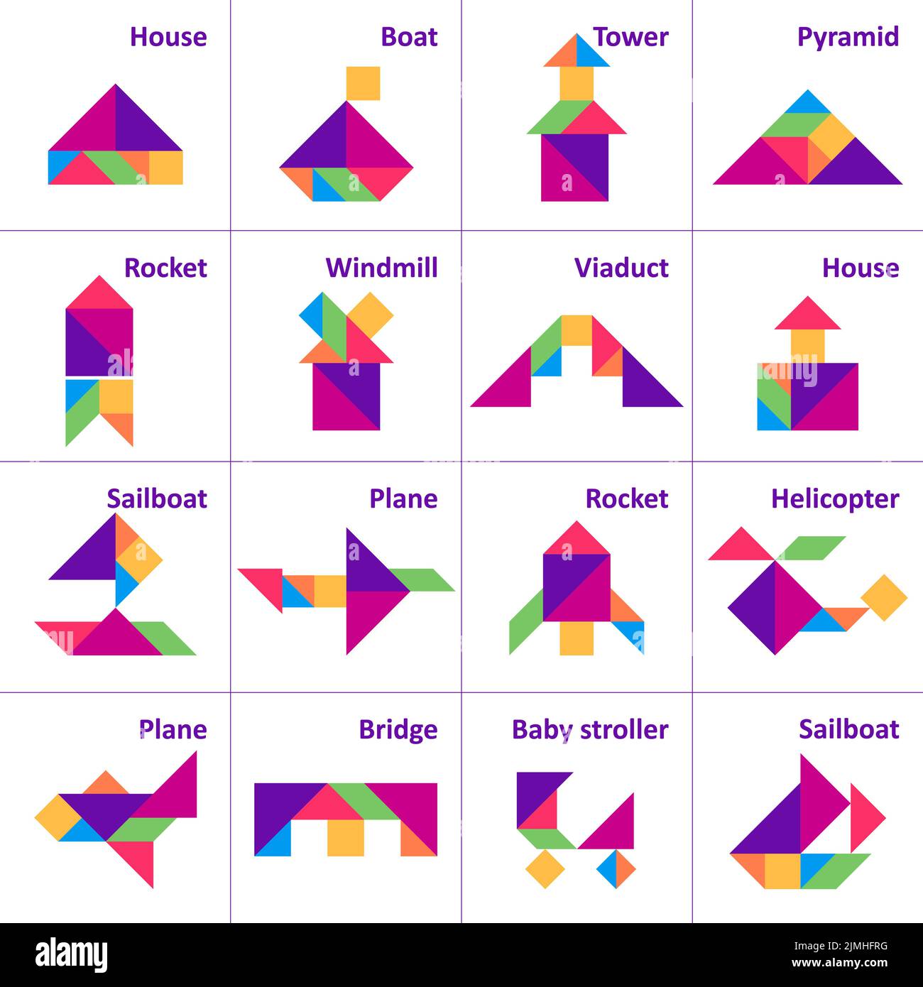 Tangram puzzle for kids. Set of tangram objects. Stock Vector
