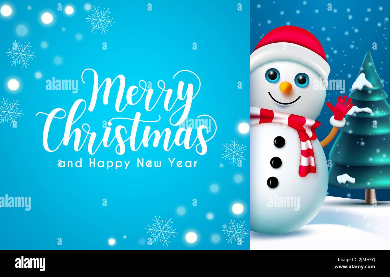 Christmas snowman vector template design. Merry christmas text in blue ...