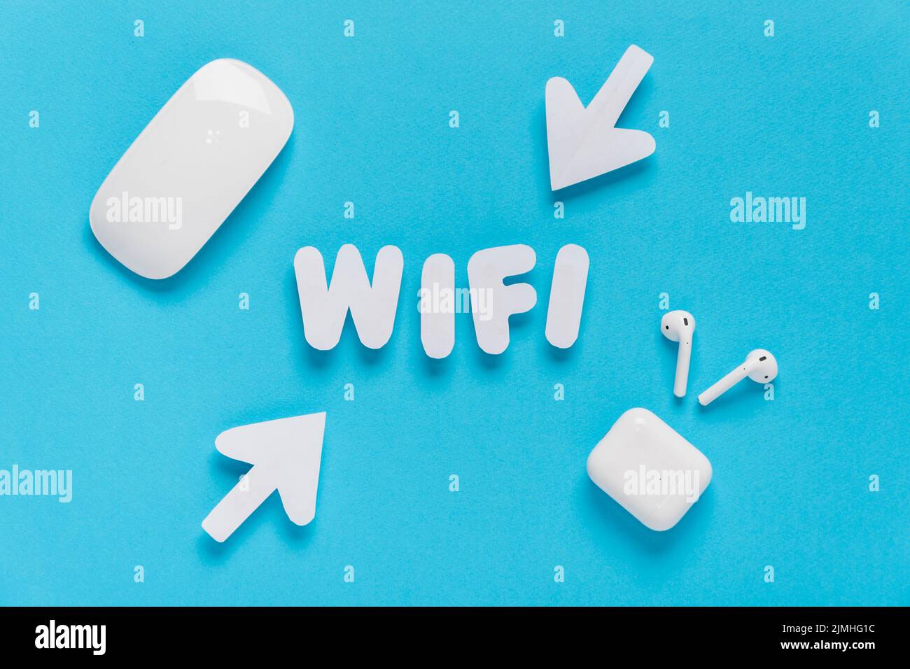 Wifi spelled out with arrows Stock Photo
