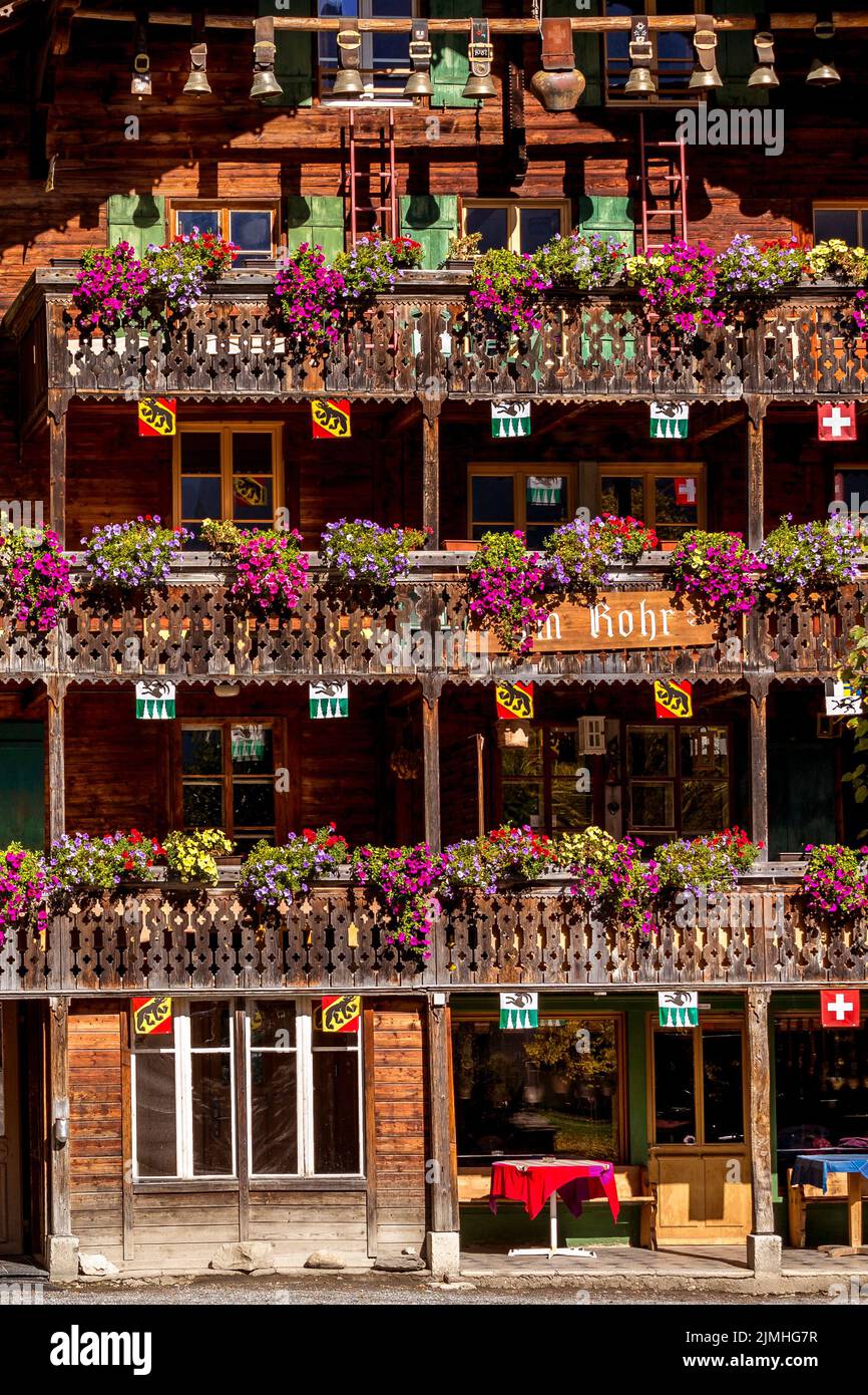 Lauterbrunnen, Switzerland house with flowers Stock Photo Alamy