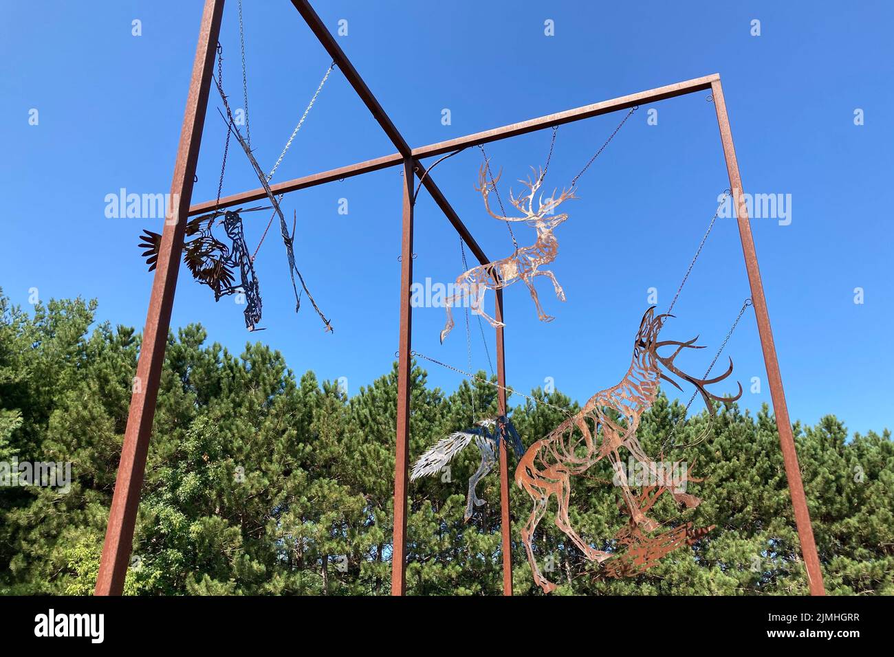 FRANCONIA, MN, USA - AUGUST 5, 2022: Predator Prey Constellation at Franconia Sculpture Park. Stock Photo