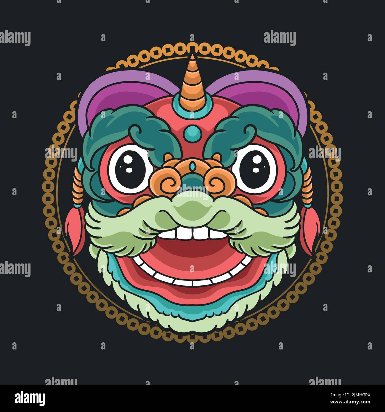 cute lion dance head colorful chinese new year Stock Vector Image & Art ...