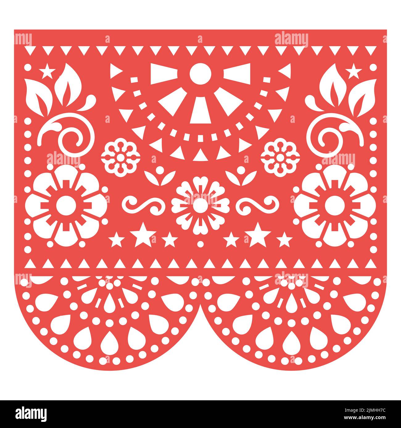 Mexican Valentine Heart Papel Picado Cutout Flags Bunting Paper Red & White 