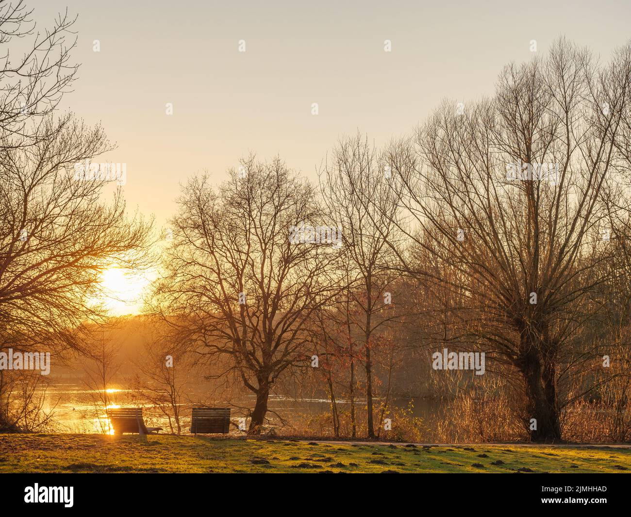 Sundown at a lake in germany Stock Photo