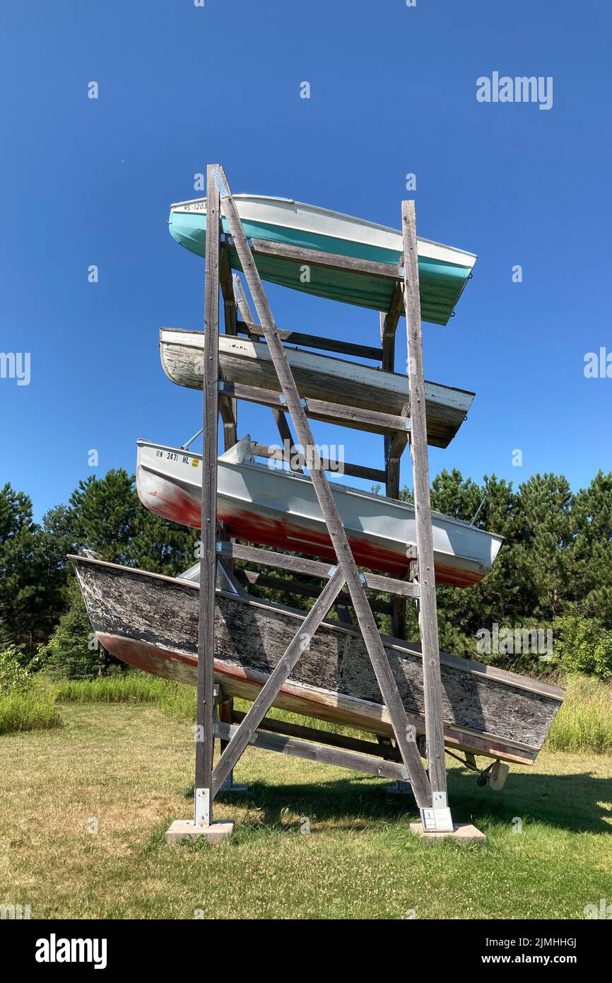 FRANCONIA, MN, USA - AUGUST 5, 2022: Franconia Boat Tower at Franconia Sculpture Park. Stock Photo