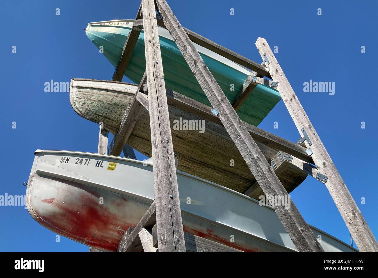 FRANCONIA, MN, USA - AUGUST 5, 2022: Franconia Boat Tower at Franconia Sculpture Park. Stock Photo