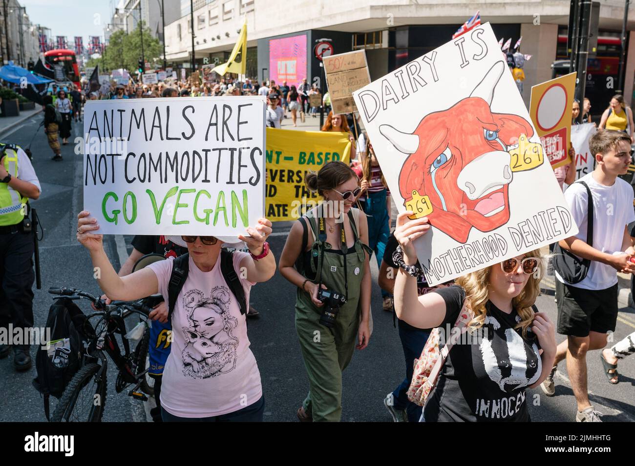 London, UK. 6 August 2022. Animal rights activists march in London for