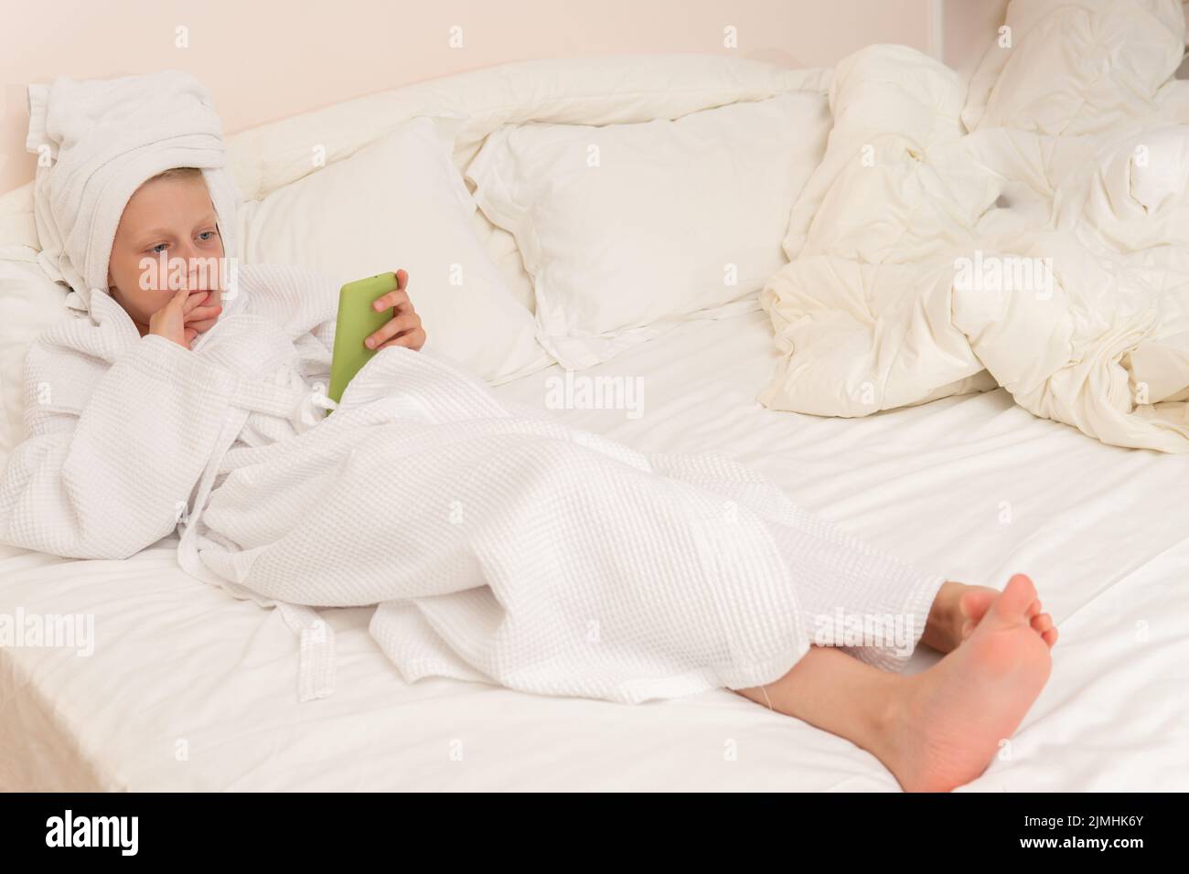 Bathrobe portrait white cute cell girl hygiene morning smile woman