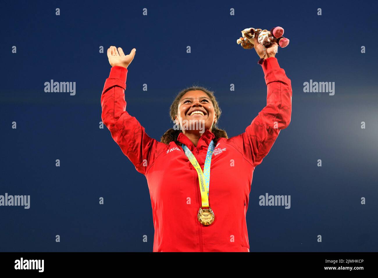 Canada's Camryn Rogers celebrates with the gold medal after the Women's
