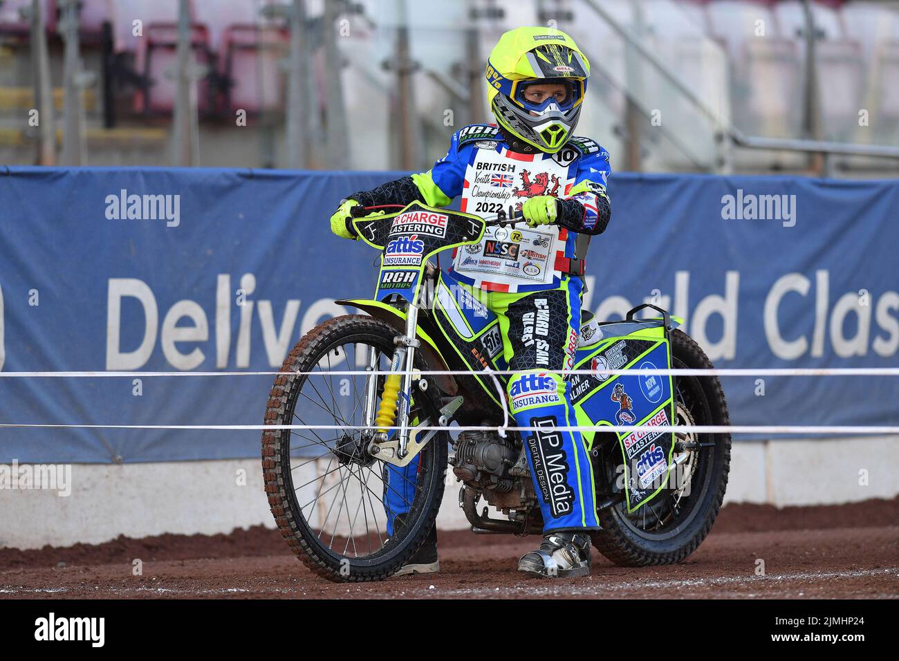 MANCHESTER, UK. AUGUST 5TH Oliver Bovington during the British Youth Championship Round 5 meeting at the National Speedway Stadium, Manchester on Friday 5th August 2022. (Credit: Eddie Garvey | MI News) Credit: MI News & Sport /Alamy Live News Stock Photo