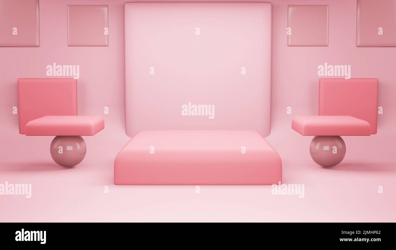 Pink Abstract geometry shape background. Pink podium minimalist mock up scene for cosmetic or another product, 3d rendering Stock Photo