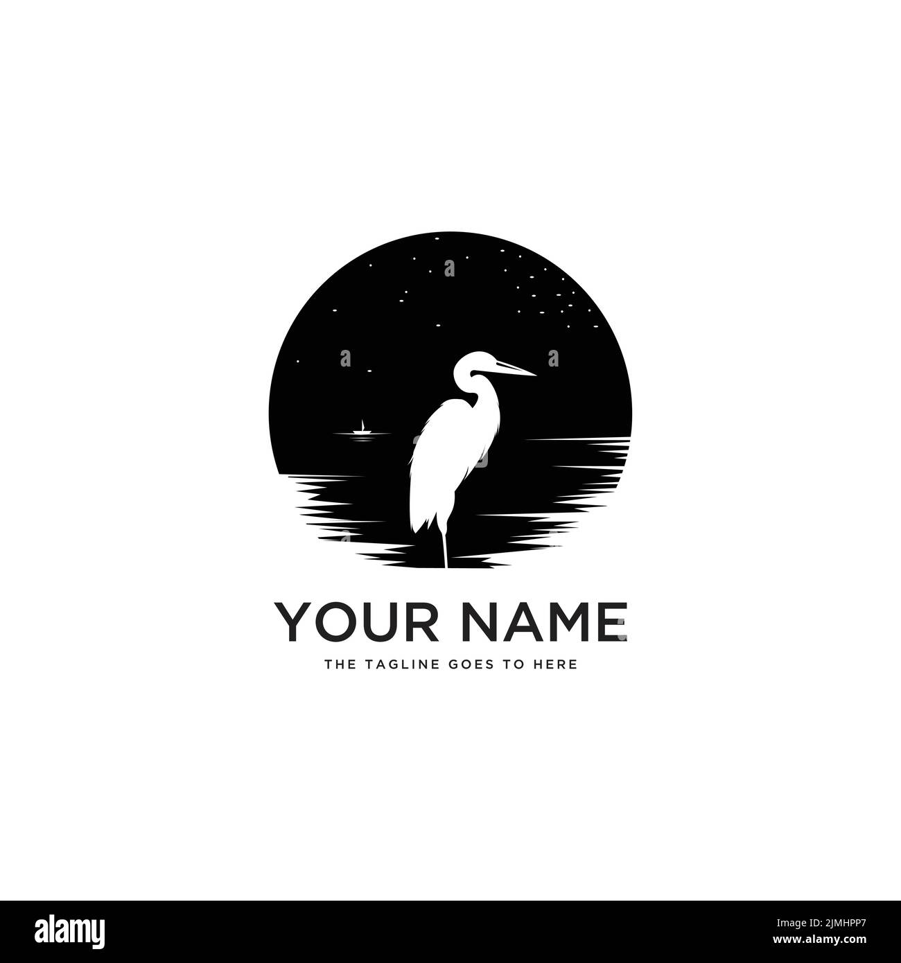 A heron logo template isolated on a vertical white background. Stock Vector