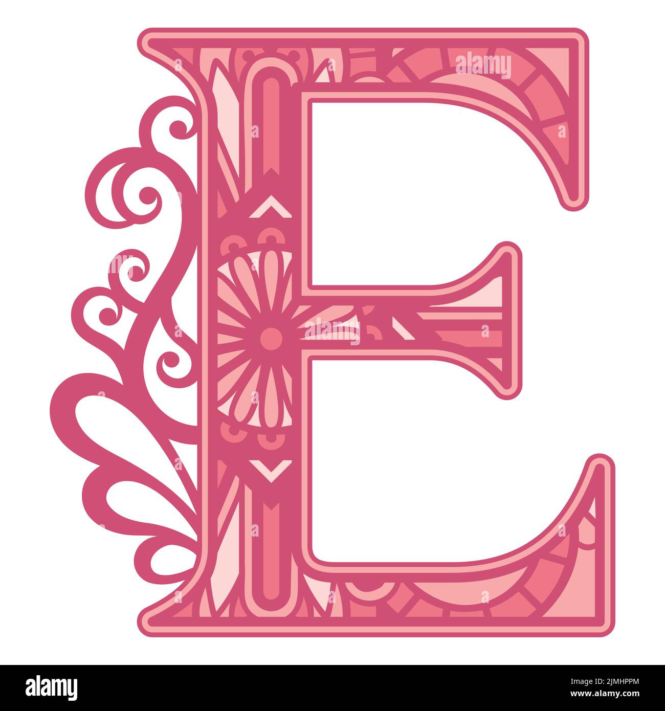White Letter E on a Pink Background. Handwritten Script of the