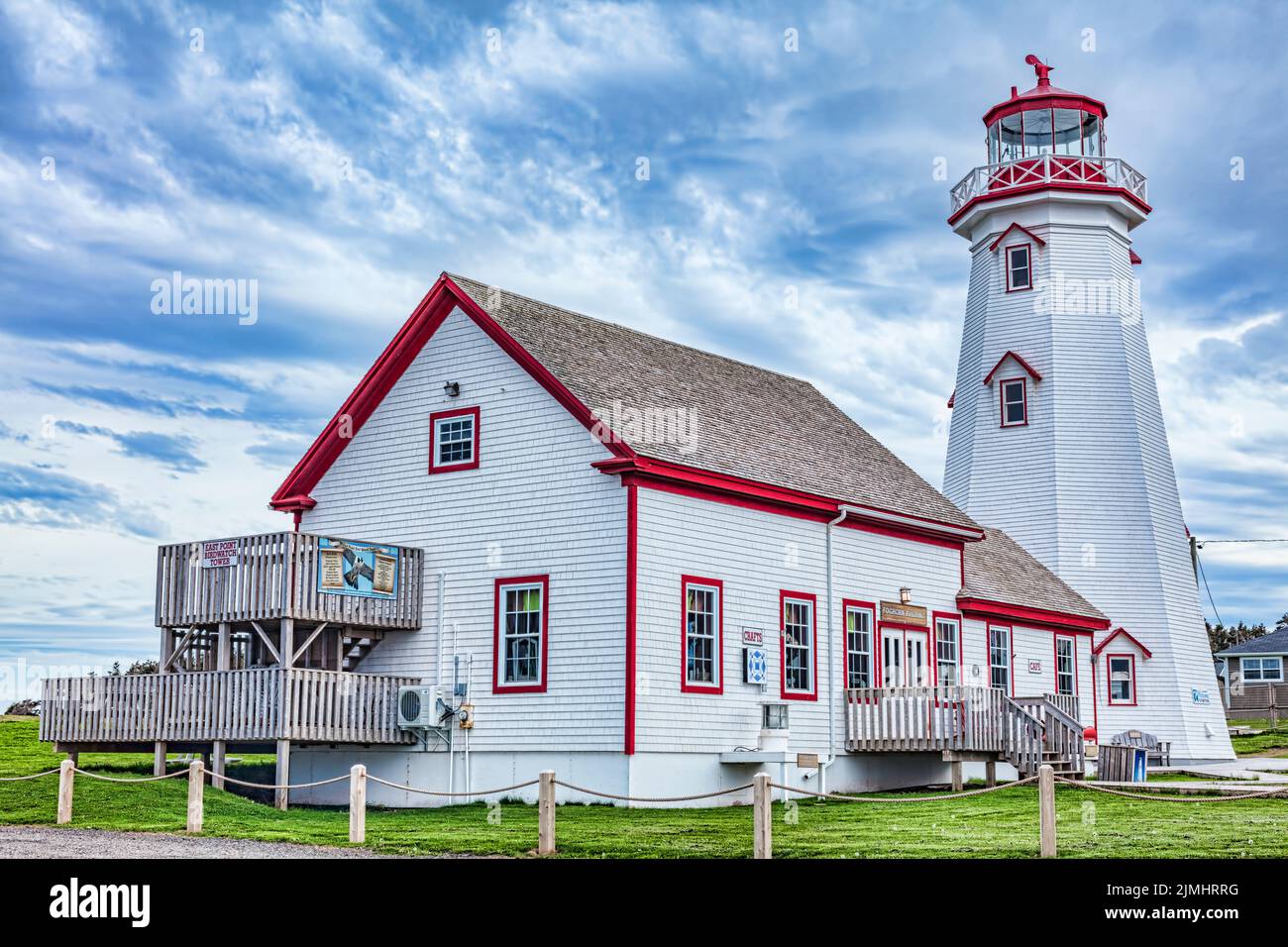 East Point Lighthouse in Elmira, Prince Edward Island, is known as the Confederation Lighthouse because it shares Canada's birthday, 1867. Stock Photo