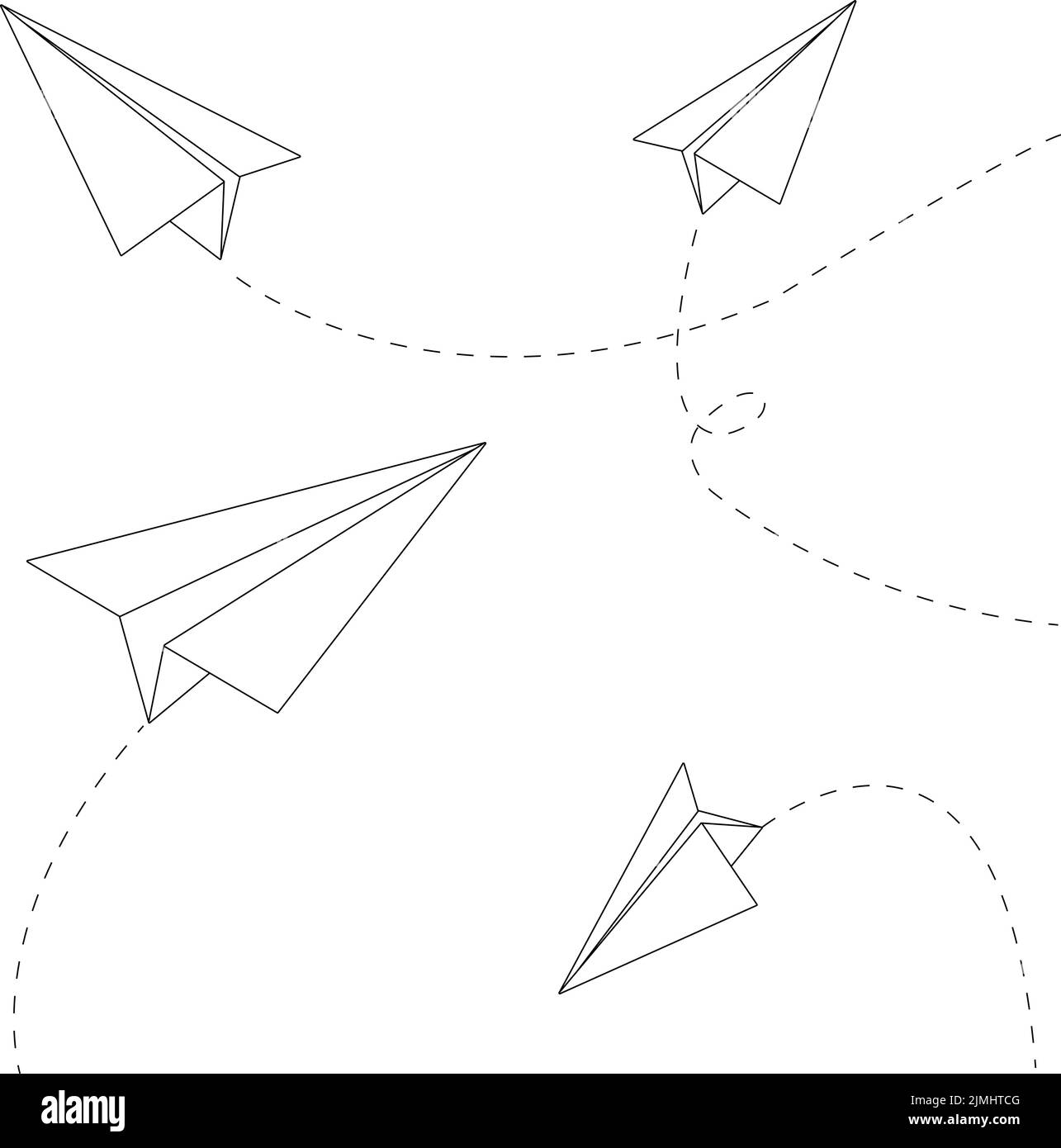 Paper airplanes flying in the school classroom. Vector black and white coloring page Stock Vector