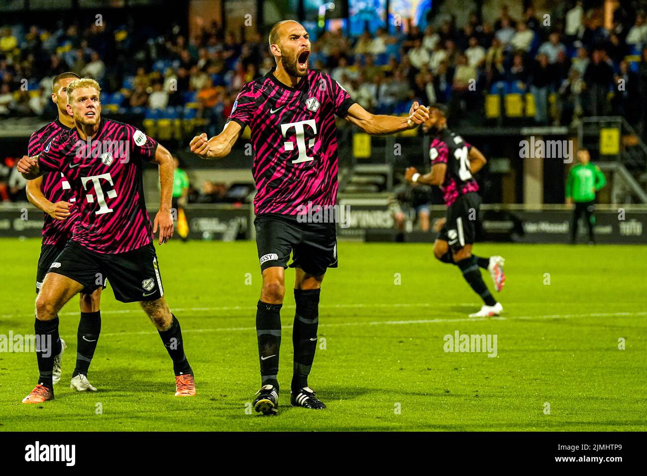 WAALWIJK, NETHERLANDS - AUGUST 6: Bas Leon Dost of FC Utrecht celebrating  scoring a late equaliser during the Dutch Eredivisie match between RKC  Waalwijk and FC Utrecht at Mandemakers Stadion on August