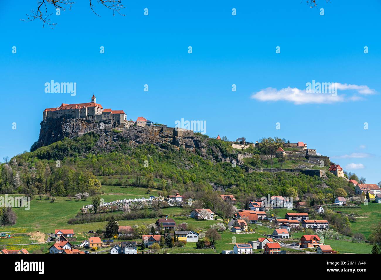 Beautiful panorama view of Riegersburg castle on a sunny summer day with blue sky cloud, Feldbach, Styria, Austria Stock Photo