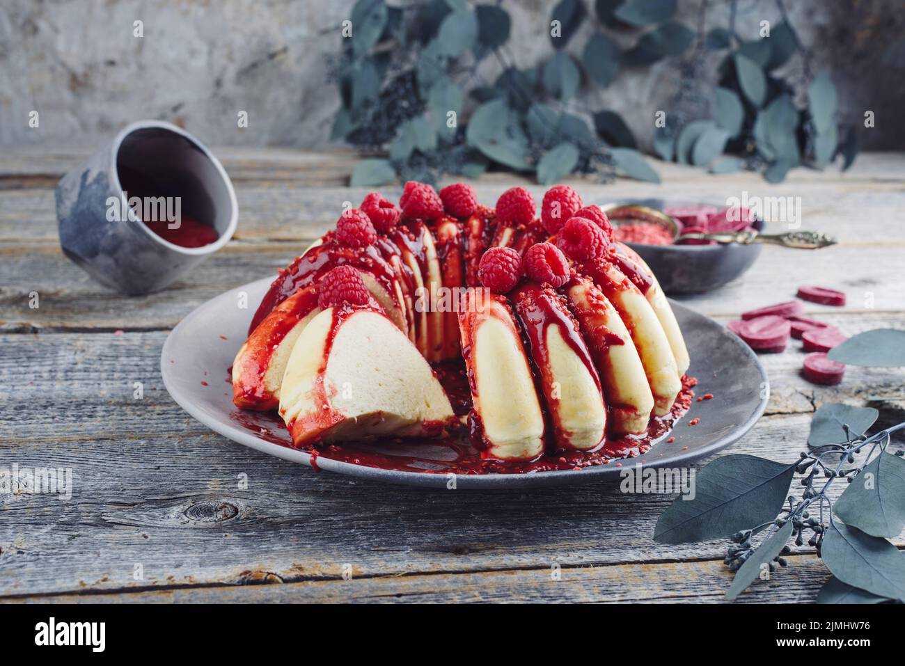 Traditional Italian budino di ricotta cheesecake pudding with chocolate