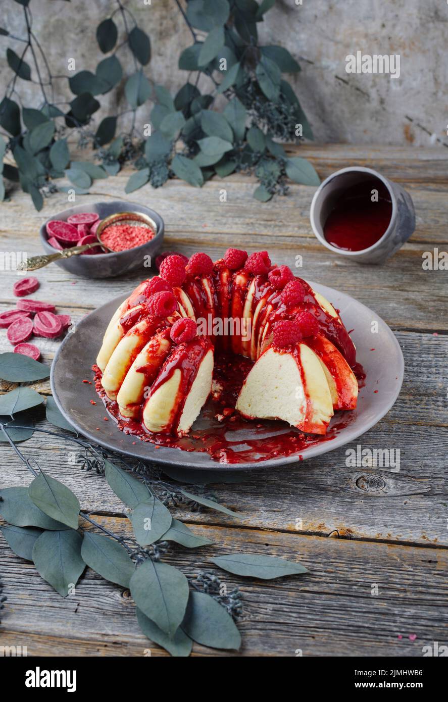 Traditional Italian budino di ricotta cheesecake pudding with chocolate