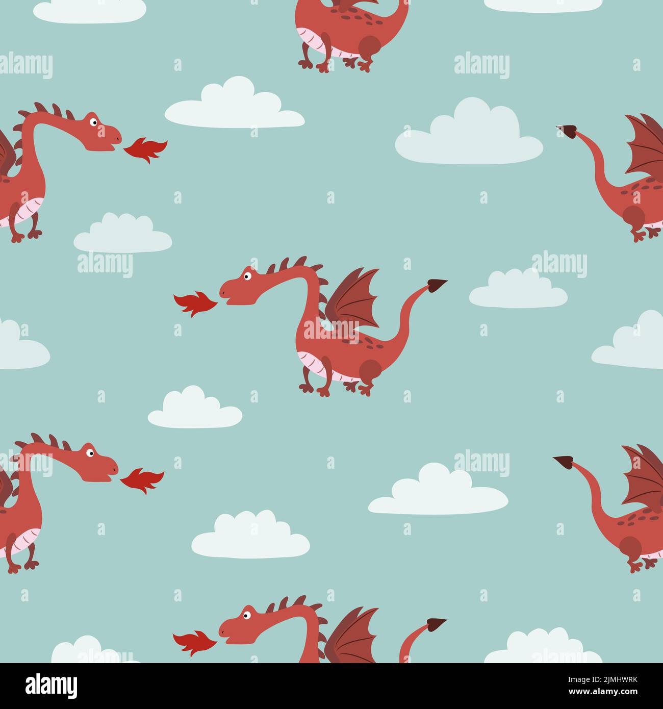 Seamless cute dragon pattern. Vector cartoon illustration Stock Vector ...