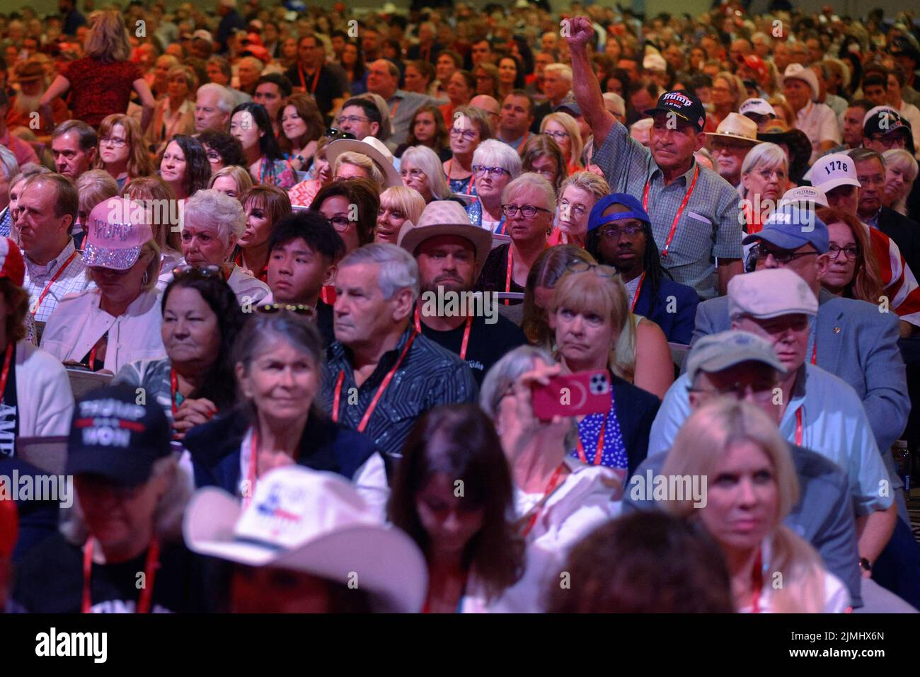 Audience members cheer during a speech at the Conservative Political Action Conference (CPAC) in Dallas, Texas, U.S., August 6, 2022.  REUTERS/Brian Snyder Stock Photo