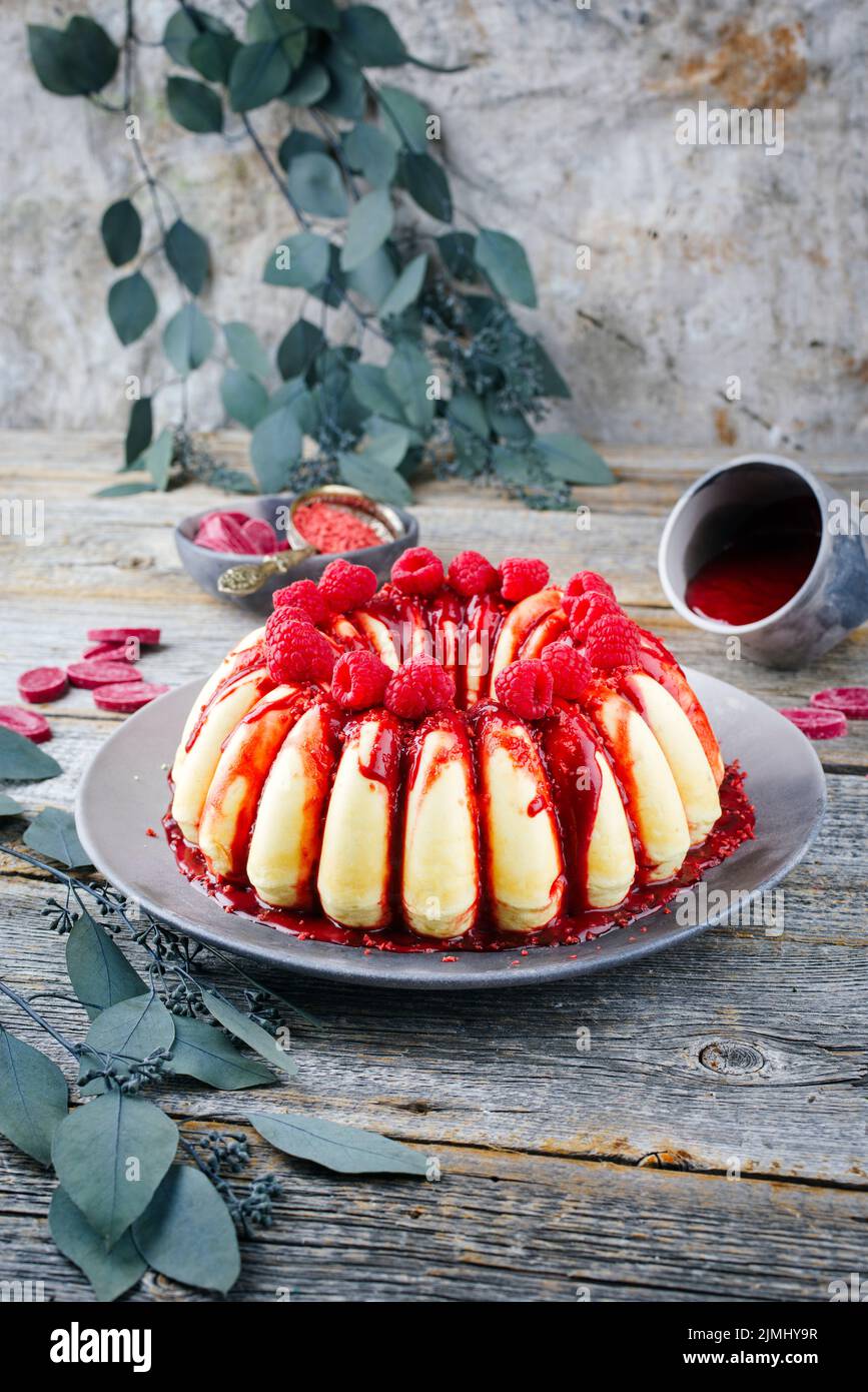 Traditional Italian budino di ricotta cheesecake pudding with chocolate