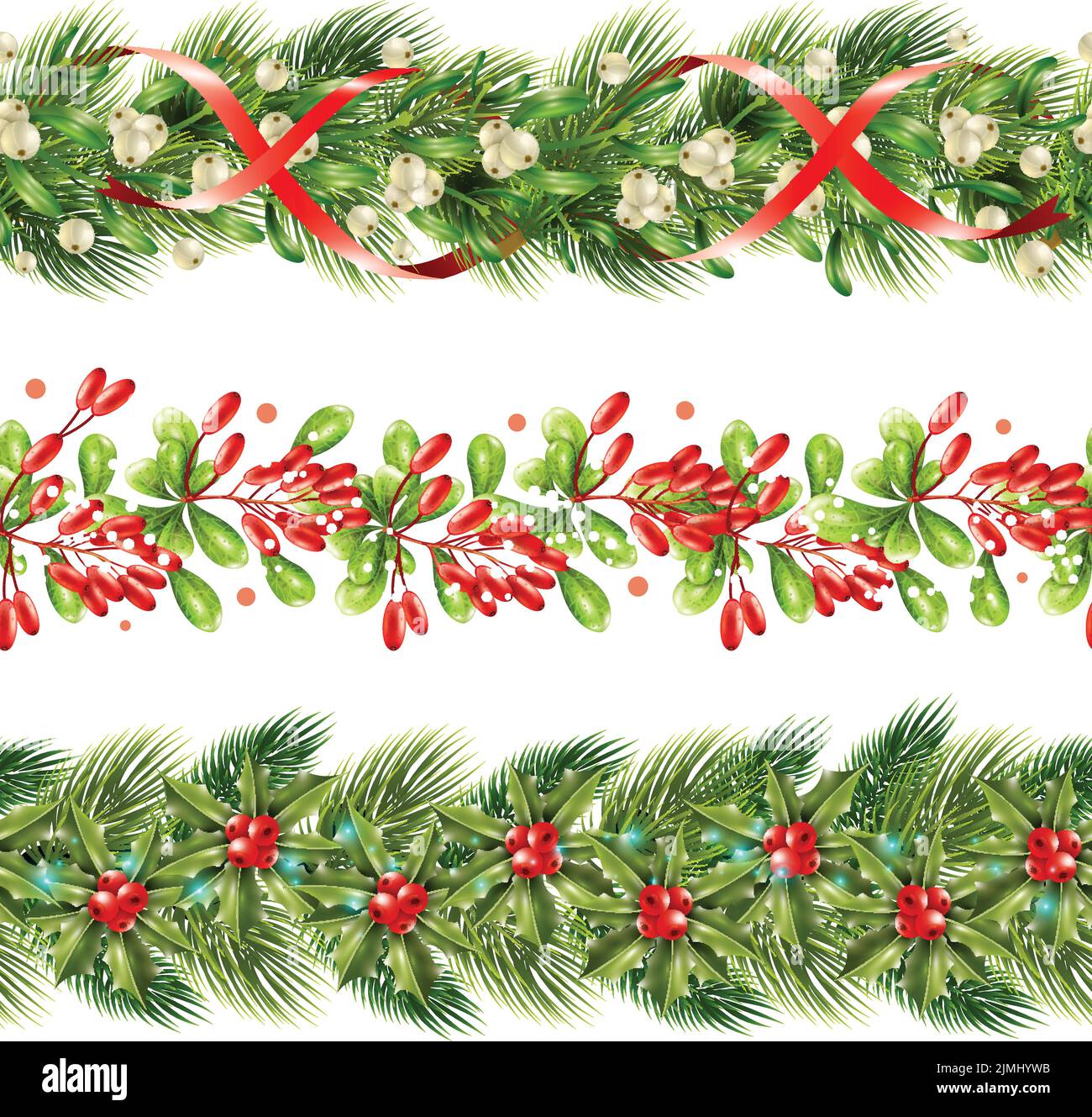Flat border seamless pattern set with christmas holiday winter berries ...