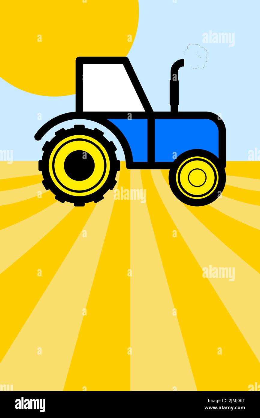 Tractor cultivating the land. Agriculture Colorful poster with copy space. Vector illustration Stock Vector