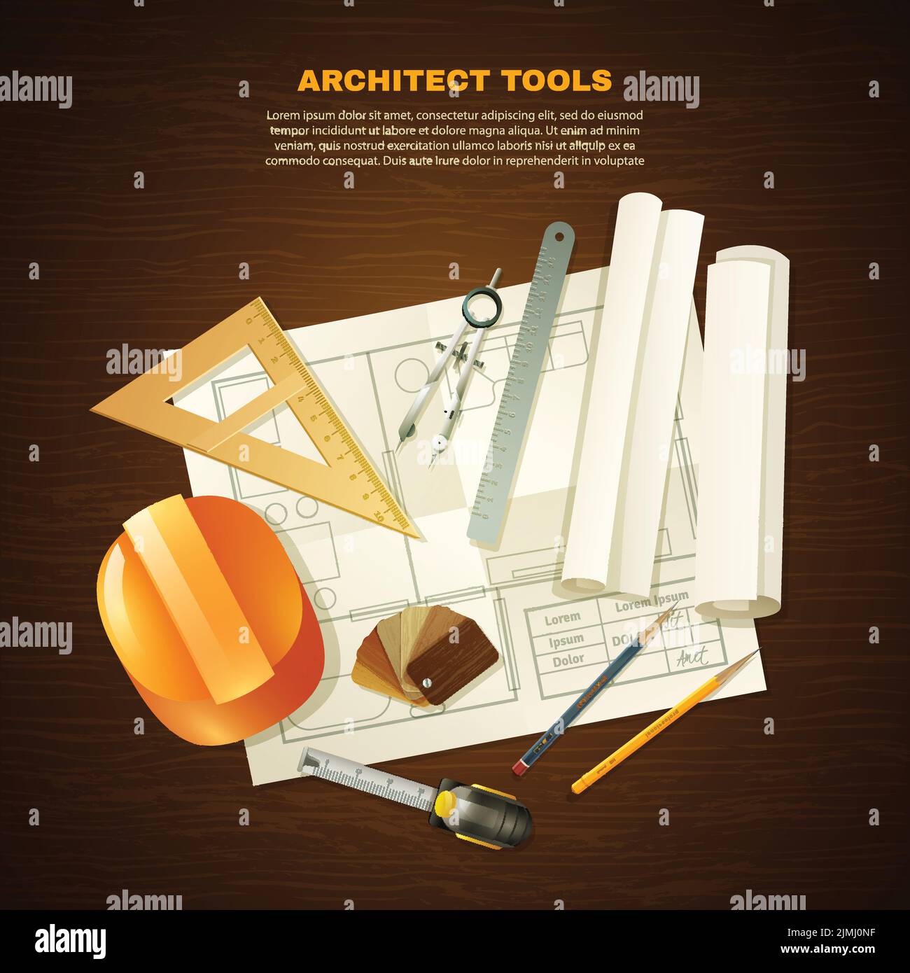 Construction background with architect tools for drawing projects on