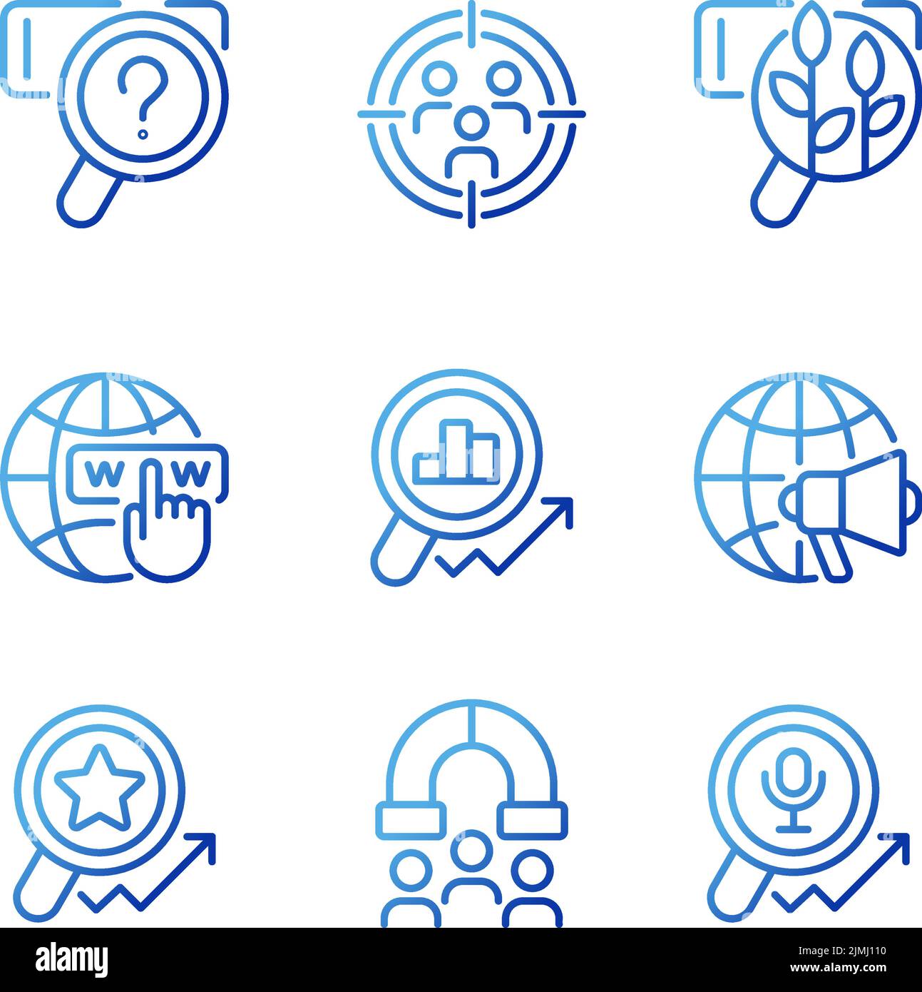 Target market analysis pixel perfect gradient linear vector icons set Stock Vector