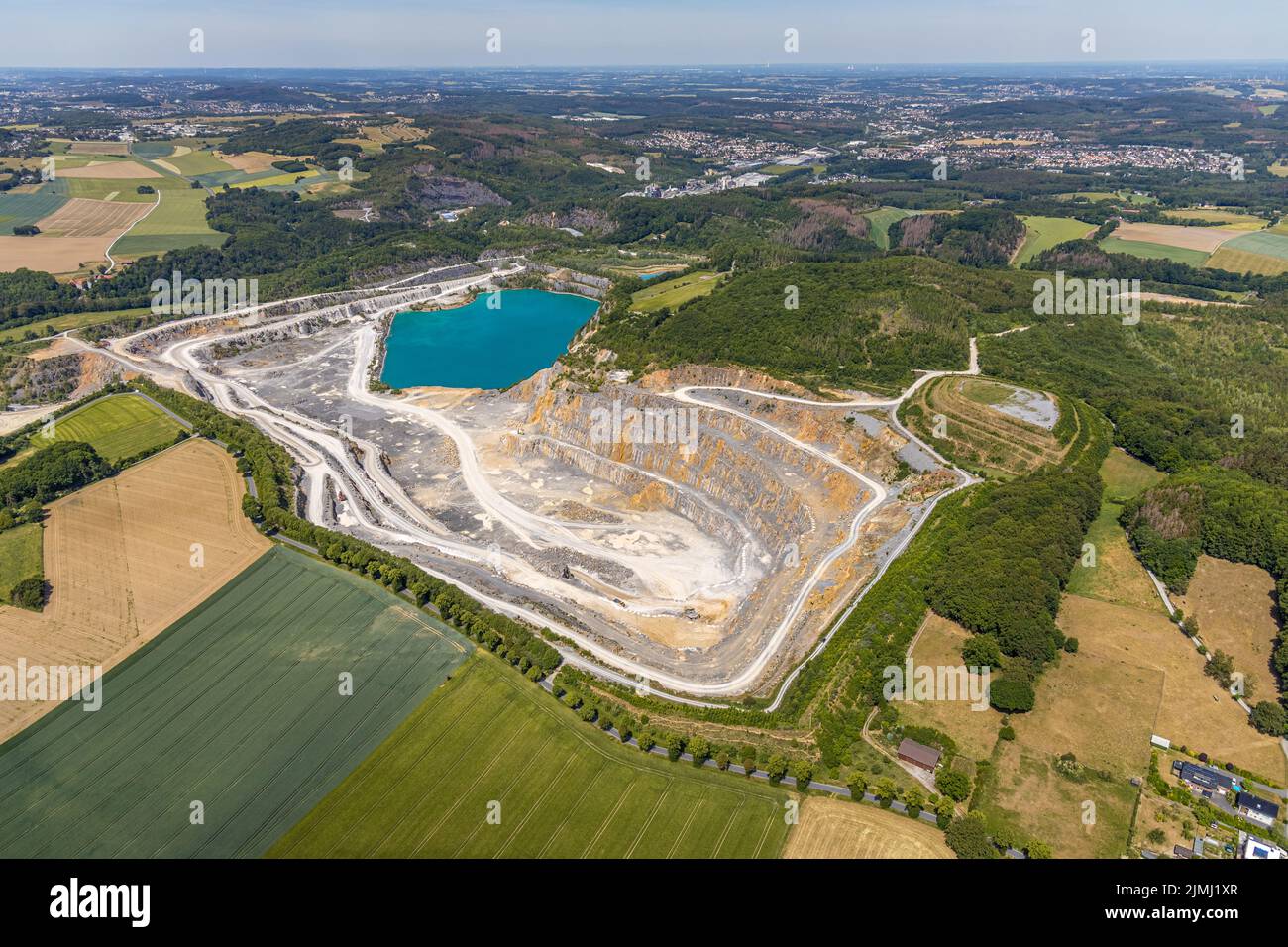 Aerial view, Horst quarry, Eisborn, Balve, Sauerland, North Rhine-Westphalia, Germany, DE, Europe, distant view, Horst road, aerial photography, aeria Stock Photo