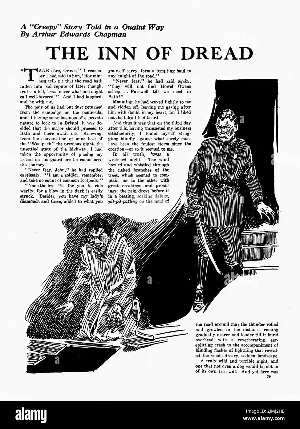 The Inn of Dread, by Arthur Edwards Chapman. Illustration from Weird Tales, October 1923 Stock Photo