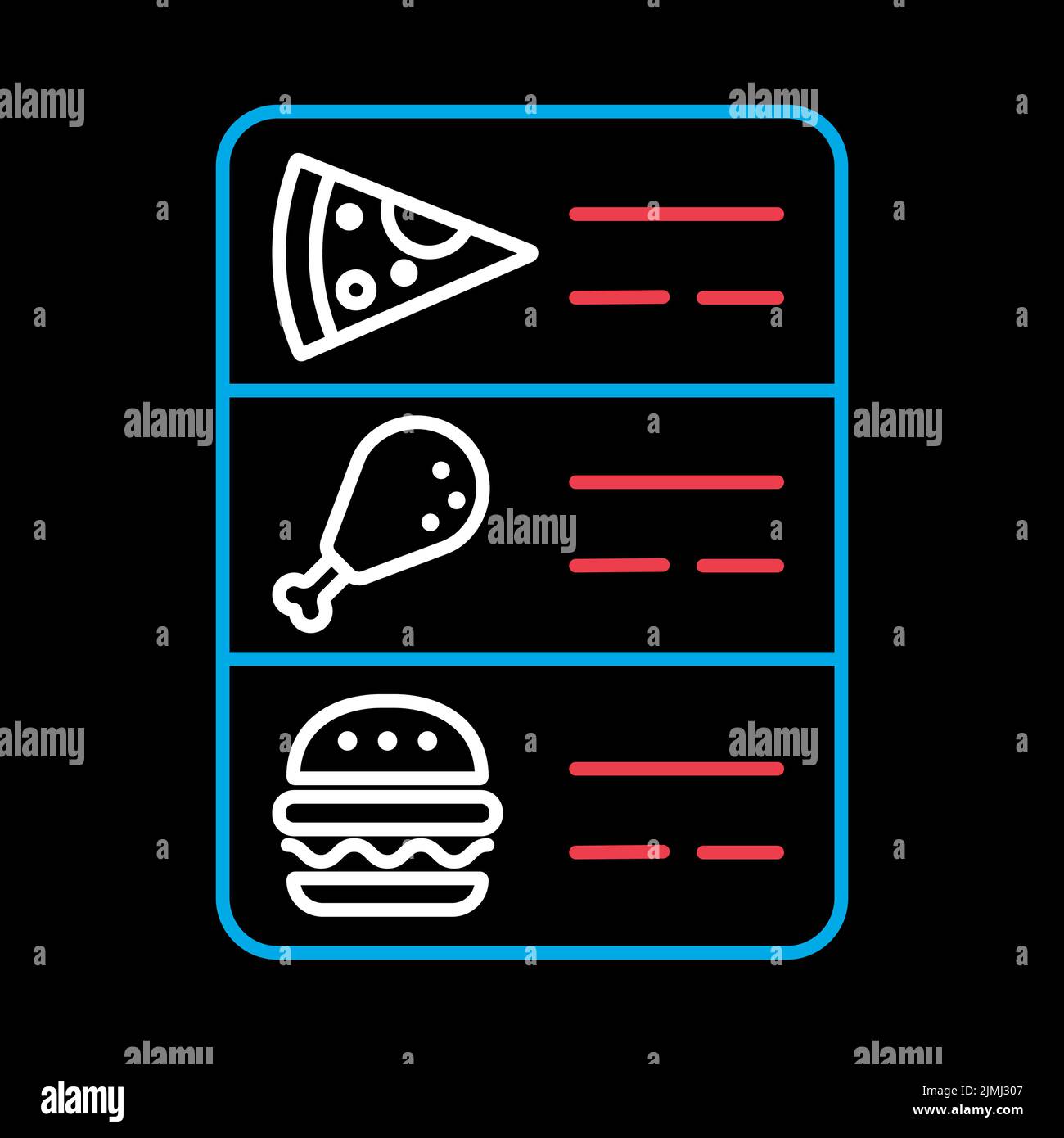 Online food menu vector isolated on black background icon. Delivery ...