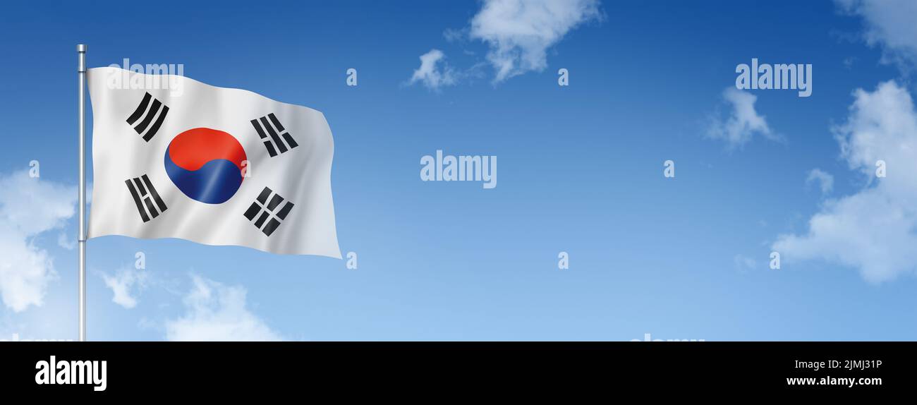 South Korean flag isolated on a blue sky. Horizontal banner Stock Photo