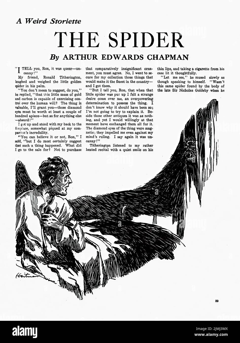 The Spider, by Arthur Edwards Chapman. Illustration by William Fred Heitman from Weird Tales, November 1923 Stock Photo