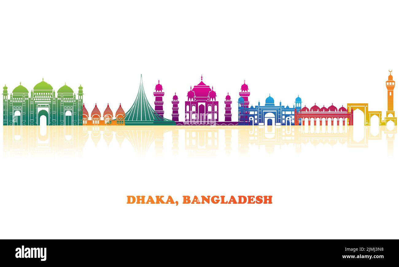 Colourfull Skyline panorama of city of Dhaka, Bangladesh - vector illustration Stock Vector