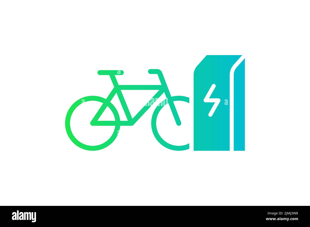 Electric bicycle charging in charger station icon. Electrical bike energy charge green gradient symbol. Eco friendly electro cycle recharge sign. Vector eps battery powered e-bike transportation Stock Vector