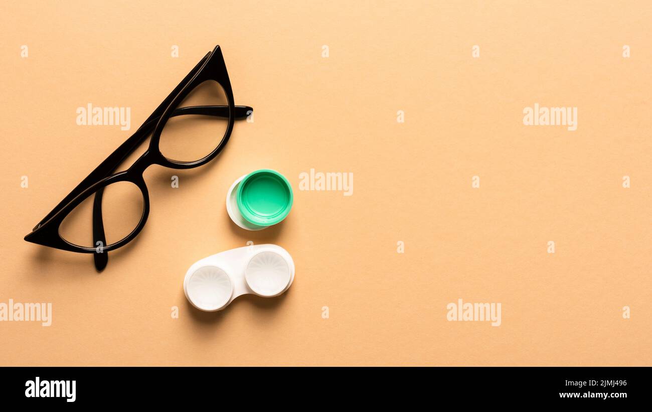 Top view plastic eyeglasses with lenses case Stock Photo Alamy