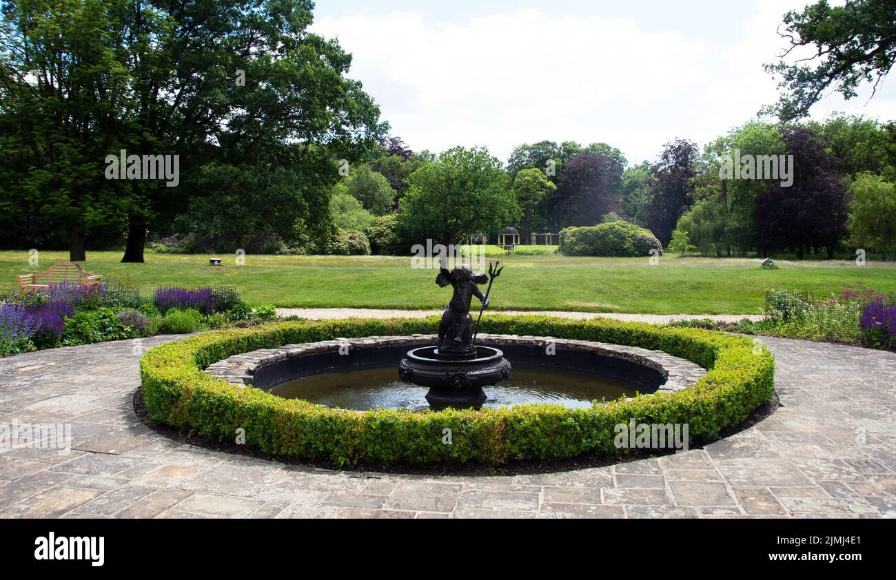 Petwood Hotel Gardens with fountain , box hedging, lawns and wallks Stock Photo