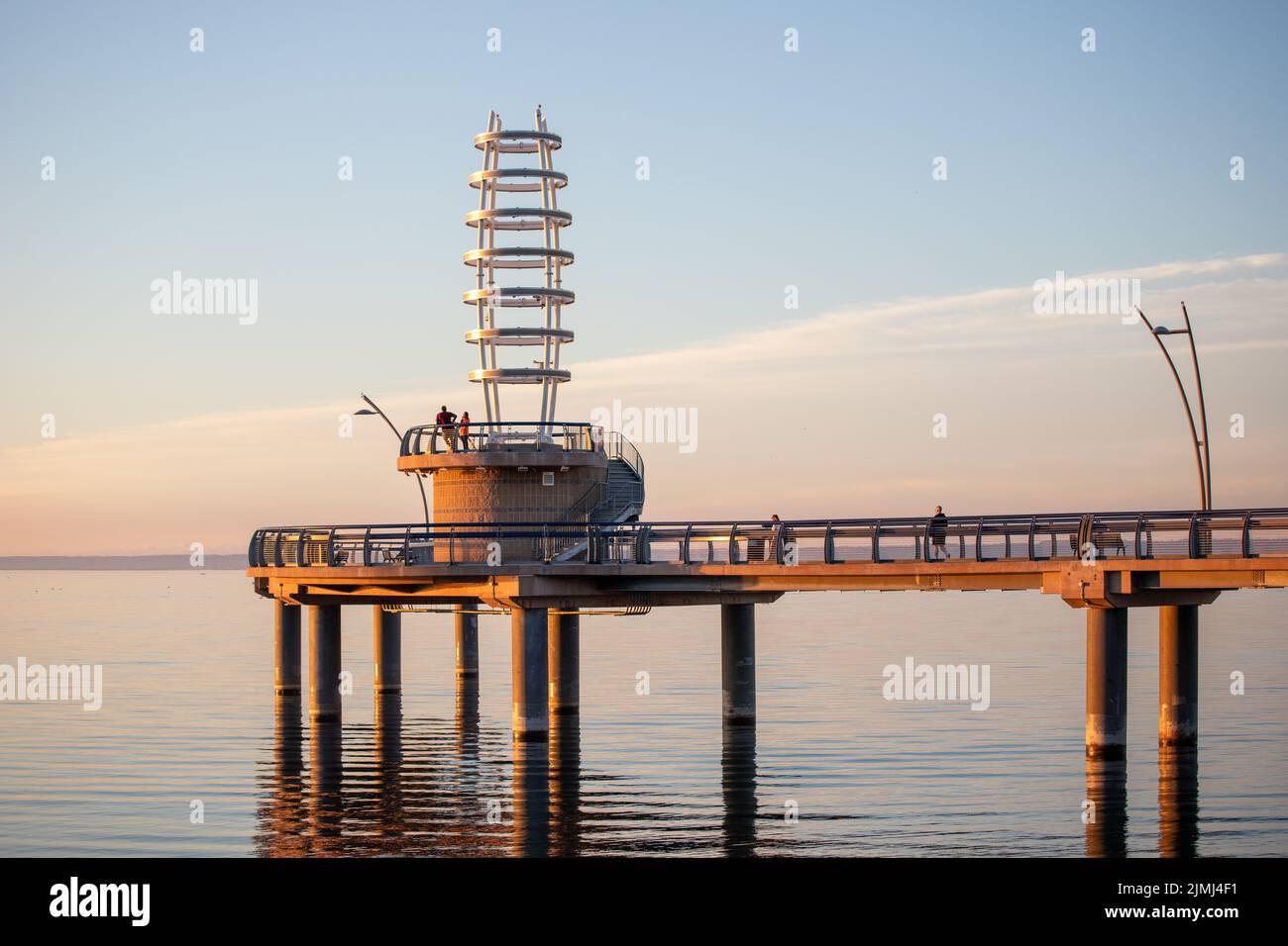 A beacon made of tubular structural steel framing located in Brant Street Pier, Downtown Burlington Stock Photo
