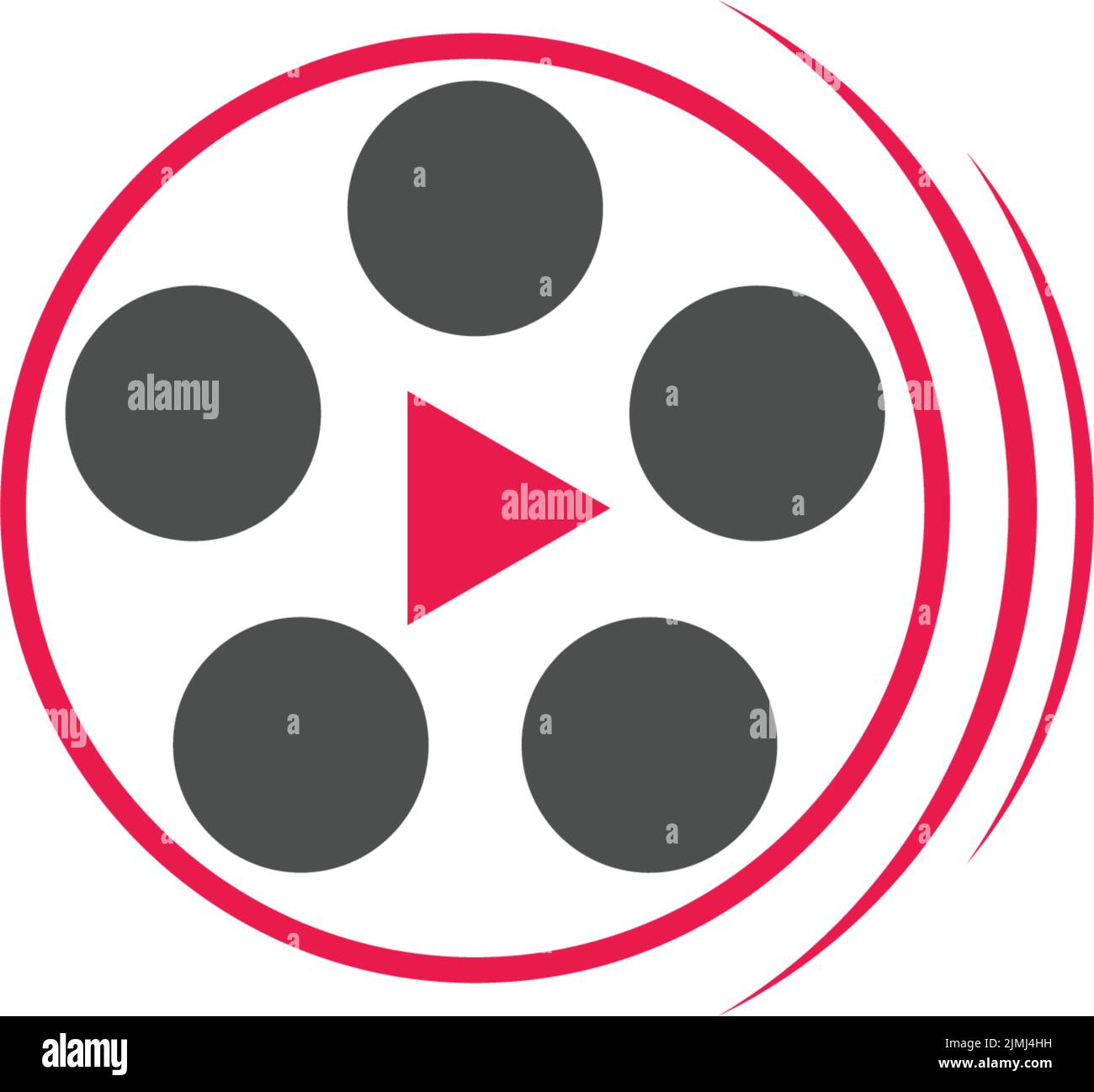A vector flat design of film reel icon logo in red and black