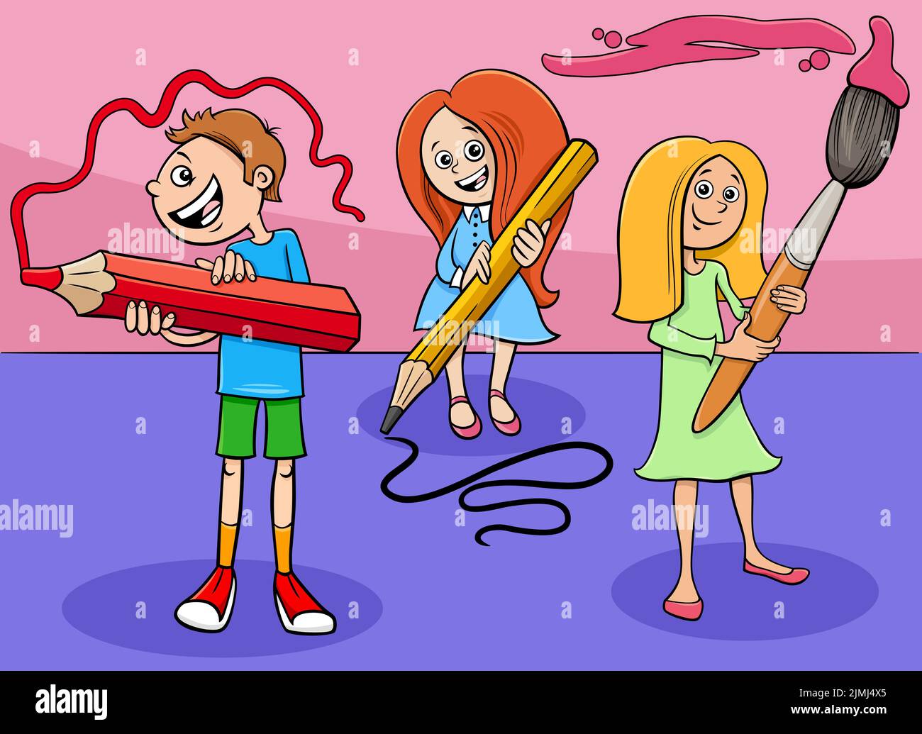 Cartoon elementary age children characters Stock Photo - Alamy