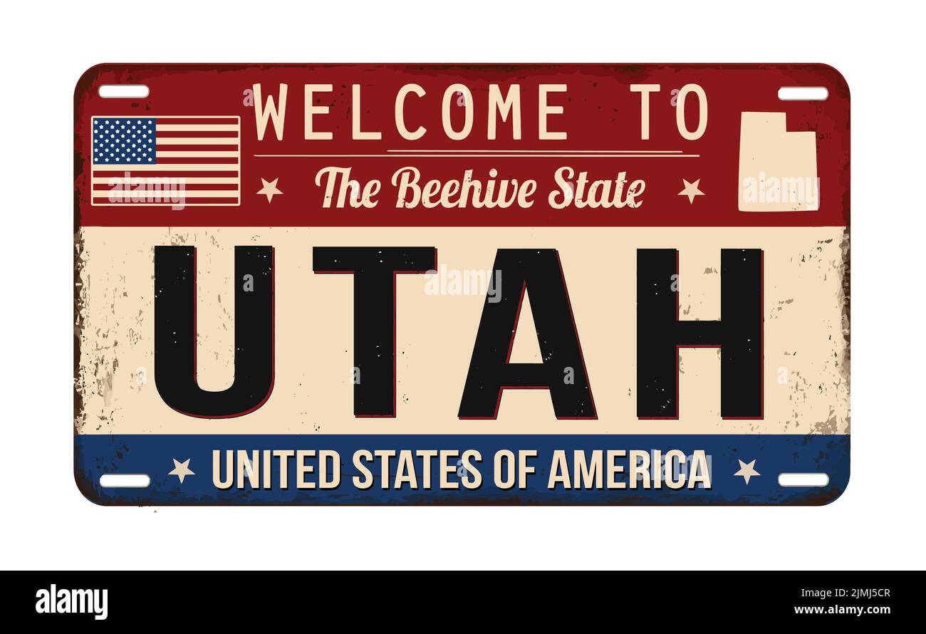 Welcome to Utah vintage rusty license plate on a white background, vector illustration Stock Vector