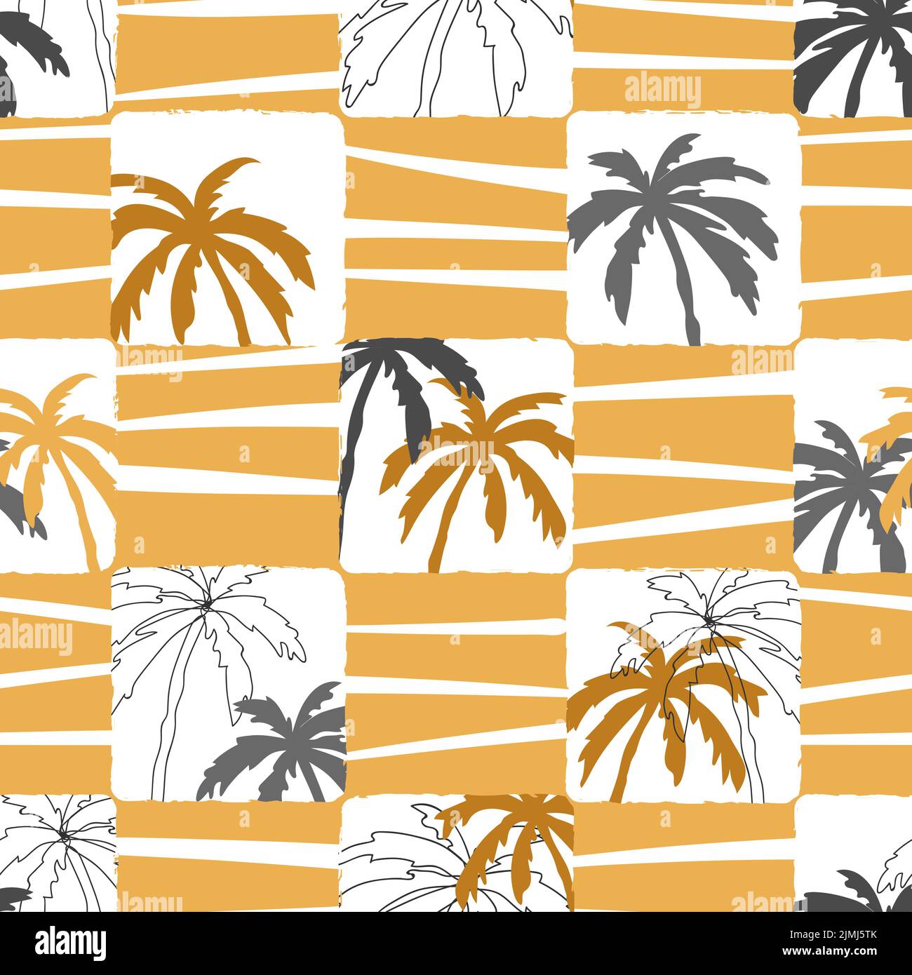 Palm tree pattern. Abstract summer geometric seamless checked background. Vector illustration. Stock Vector